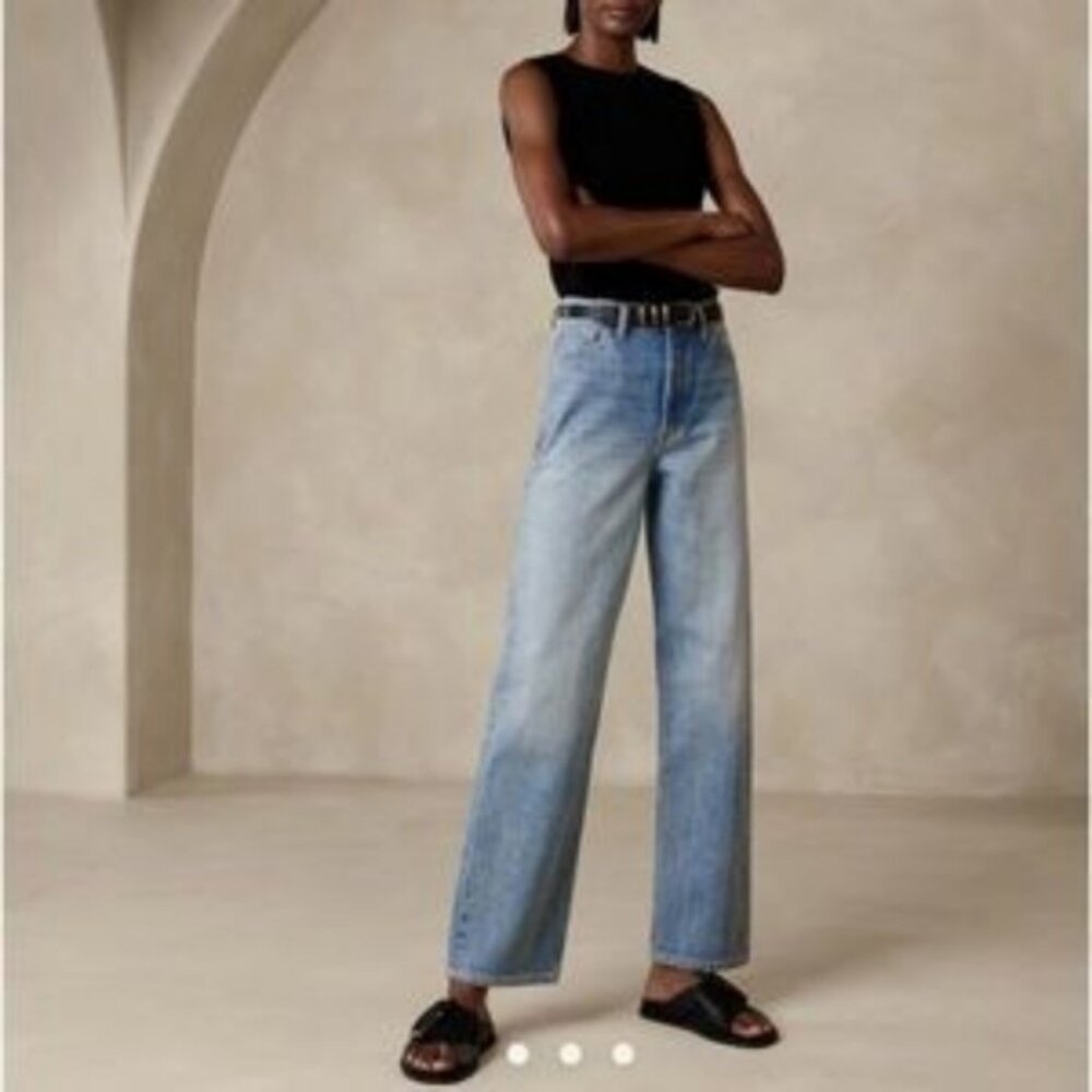 Banana Republic Midrise Loose Stovepipe Wide Leg Button Fly Baggy Jeans 31 - Picture 1 of 14